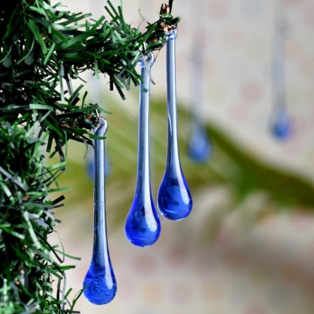 Blue Glass Chandelier Drop Ornaments - Christmas Tree Ornaments - Set of 20